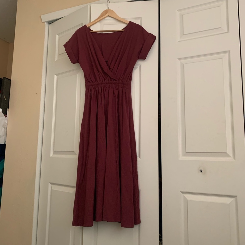 Lagenlook midi deep red dress